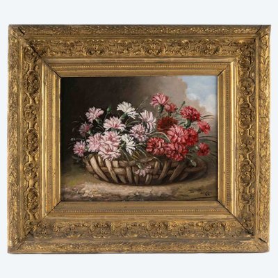 Tableau nature morte aux fleurs signée G. Perrin, école du XIXe siècle