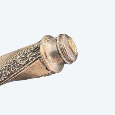 Ancien manche d'ombrelle en bronze argenté repoussé – décor torsadé Napoléon III – XIXe siècle
