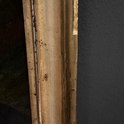 Huile sur toile XIXe jeune enfant portant son chat cadre doré