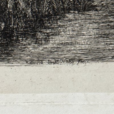 Antike Radierung von Rodolphe Bresdin, Wasserlauf, 19. Jahrhundert