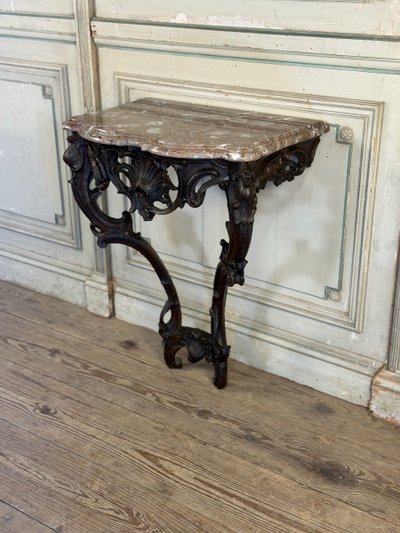 Louis XV style console in carved oak, black patina, 18th century