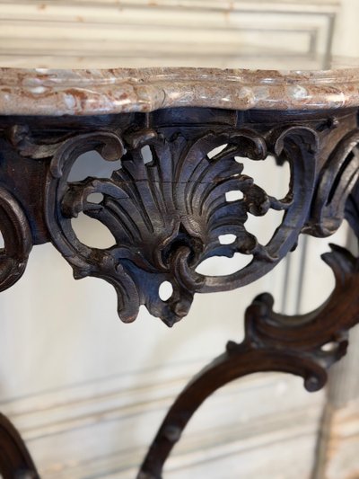 Louis XV style console in carved oak, black patina, 18th century