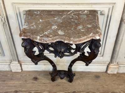 Louis XV style console in carved oak, black patina, 18th century