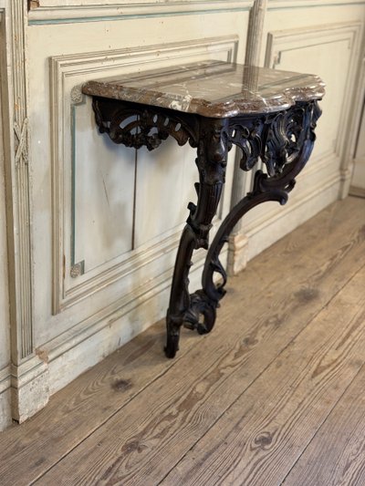 Louis XV style console in carved oak, black patina, 18th century