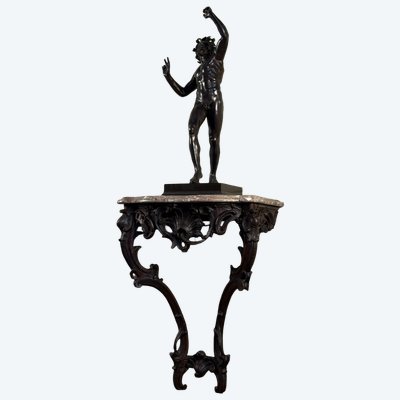 Louis XV style console in carved oak, black patina, 18th century