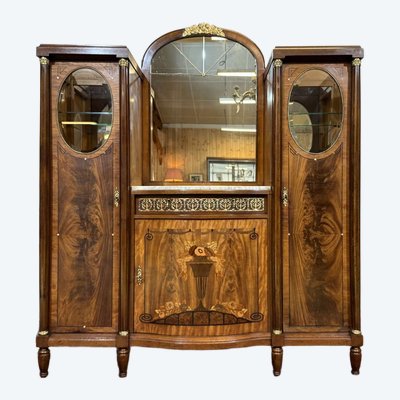 Credenza in stile Art Déco in mogano, rovere e piano in marmo.