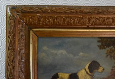 Huile sur panneau, signée Vincent De Vos (1829–1875). Chien de chasse