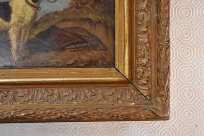 Huile sur panneau, signée Vincent De Vos (1829–1875). Chien de chasse