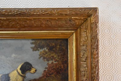 Huile sur panneau, signée Vincent De Vos (1829–1875). Chien de chasse
