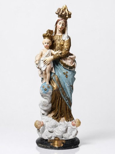 Statue religieuse Notre-Dame des Victoires en plâtre polychrome, début XXe