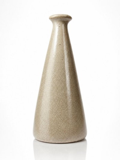 Vase conique Art Déco en faïence craquelée beige, vers 1930-1950