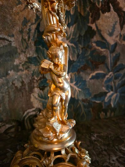 Pair of gilt bronze candelabra with Bacchic children, Napoleon III period.