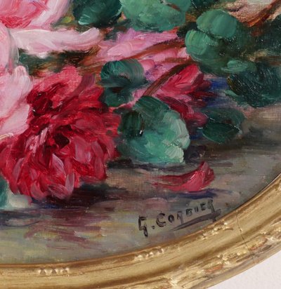 Gaston Corbier (1869–1945), Rosenstrauß, Gemälde, um 1900, Blumenstillleben, Garten