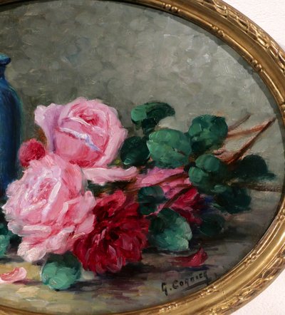 Gaston Corbier (1869–1945), Rosenstrauß, Gemälde, um 1900, Blumenstillleben, Garten