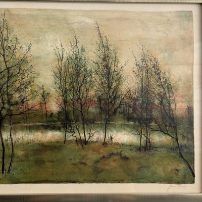 Framed lithograph signed by Bernard Gantner, EA 13/25, "Landscape with a Pond"