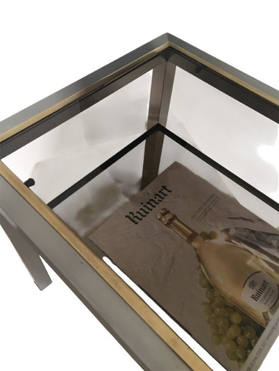 Paar Beistelltische aus gebürstetem Stahl mit Rauchglas von Guy Lefèvre