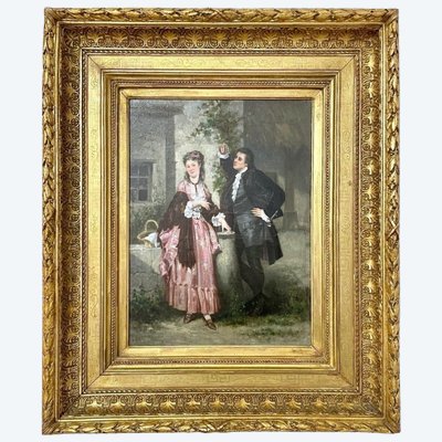 Charles-Désiré Hue, Scène galante, huile sur toile, XIXe siècle
