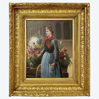 Pierre Testu, Marchande de fleurs, huile sur toile, XIXe siècle