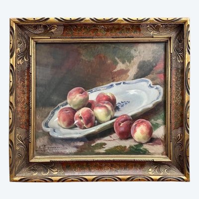 Alexandre François Bonnardel – Nature morte aux pêches, huile sur toile
