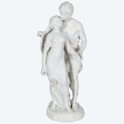Mathurin Moreau – Couple à la rose, sculpture en biscuit