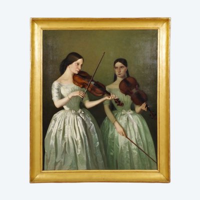 Honoré Chapuis (1817-1896) – Térésa et Maria Milanollo, huile sur toile signée et datée 1847