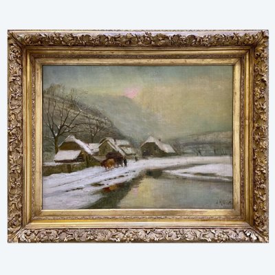 Joseph Million, Paysage d'hiver animé, huile sur toile