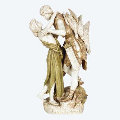 Royal Dux Bohemia - Retour de chasse en porcelaine émaillée polychrome