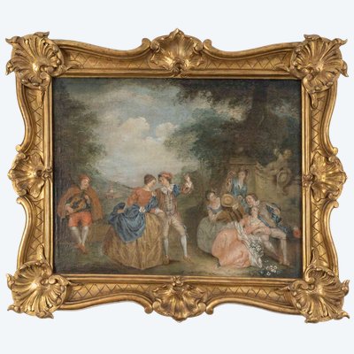 Huile sur toile – Scène galante dans l’esprit de Pater, XVIIIᵉ siècle 