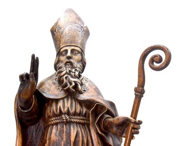 Pair Of Wooden Sculptures Representing 2 Bishops