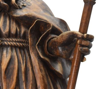 Pair Of Wooden Sculptures Representing 2 Bishops