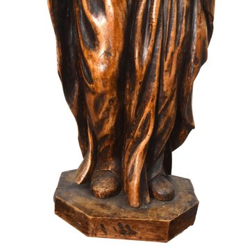 Pair Of Wooden Sculptures Representing 2 Bishops