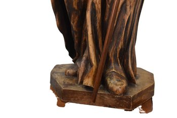 Pair Of Wooden Sculptures Representing 2 Bishops