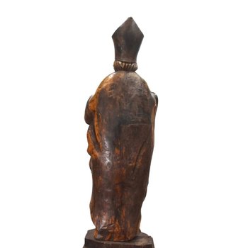 Pair Of Wooden Sculptures Representing 2 Bishops
