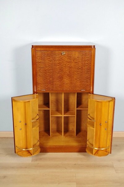 Mobile bar in stile Art Déco in mogano screziato, 1930 circa
