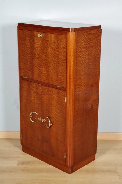 Mobile bar in stile Art Déco in mogano screziato, 1930 circa