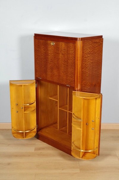 Mobile bar in stile Art Déco in mogano screziato, 1930 circa