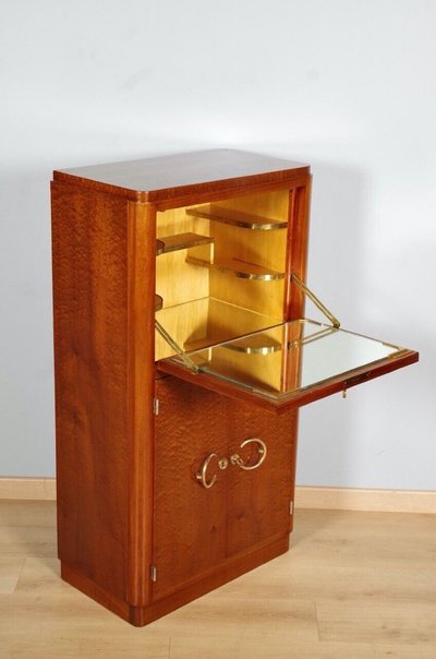 Mobile bar in stile Art Déco in mogano screziato, 1930 circa