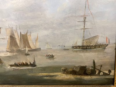 Dominique de Bast (1781-1842), Marina con velieri in una baia, 1820