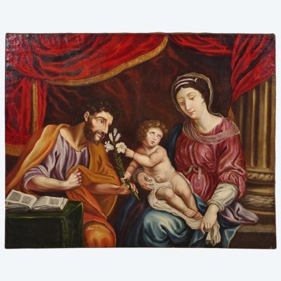 La Sainte Famille, école française vers 1660, huile sur toile d'époque Louis XIII