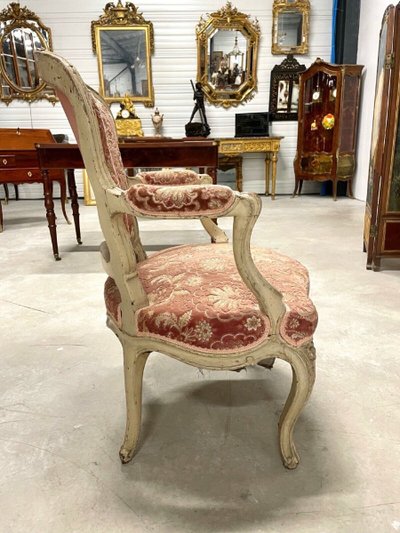 Painted, carved beech Louis XV armchair, 18th century