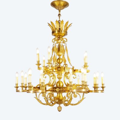 Maison Lucien Gau - Lampadario in stile Impero in bronzo dorato a ventiquattro luci