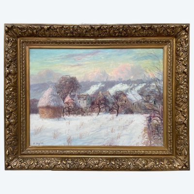 Paul Vogler (1852-1904) – Paysage de neige, huile sur toile signée