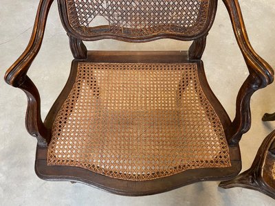 Pair of Louis XV armchairs with cane seats, 18th century