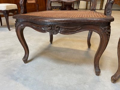Pair of Louis XV armchairs with cane seats, 18th century