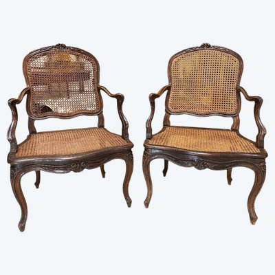 Pair of Louis XV armchairs with cane seats, 18th century
