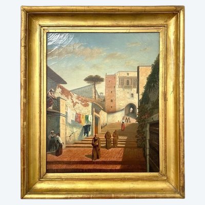 Charles de Labaume, Vue d'Italie, huile sur toile datée 1859