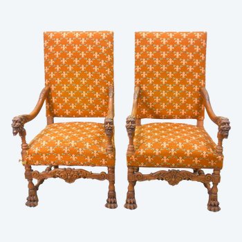 Renaissance Style Walnut Armchairs With Devils Heads