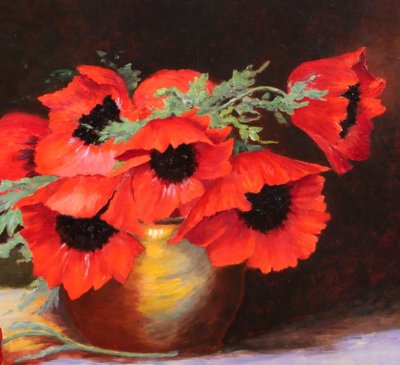 Henry Jacques Delpy (1877–1957), Mohnblumen in einer Vase, Gemälde, um 1920, Stilllebenstrauß