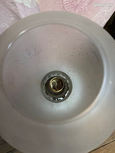Wohnzimmerlampe im Stil Napoleons III. aus weißem Opalglas mit graviertem Glaskolben – 19. / frühes 20. Jahrhundert