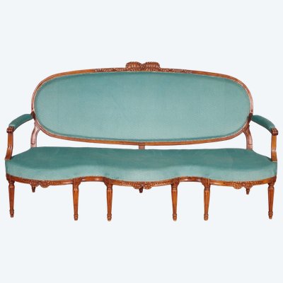 Sofa im Stil Louis XVI., gestempelt Geny, aus geschnitztem Nussbaumholz, um 1780